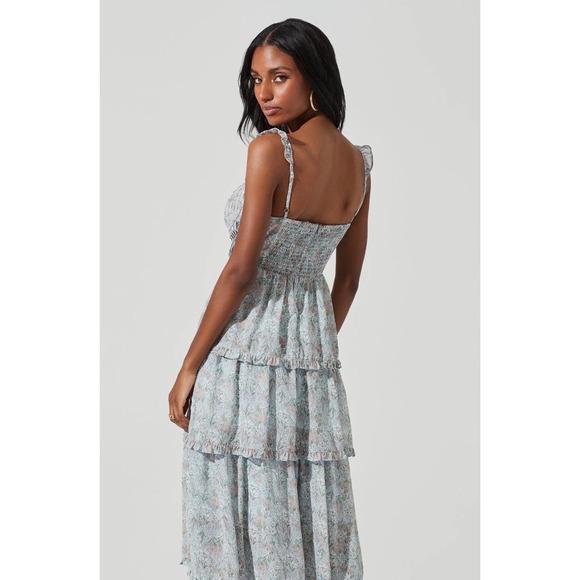 ASTR The Label Women's Flutter Strap Floral Tiered Maxi Dress in Light Blue - Picture 4 of 7